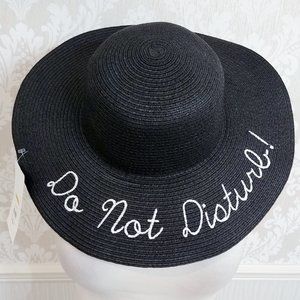 NWT Do Not Disturb Embroidered Black Floppy Beach Sun Hat Travel Relax Sz M / L